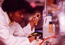 Photograph of student in the Chemistry lab