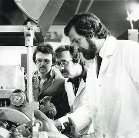 Photograph of students using machining equipment