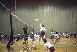 Photograph of a volleyball game in the Gordon Wragg Centre gym