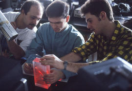 Photograph of students in the Electronics lab