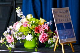 Photograph of centerpiece and sign