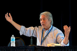 Photograph of Wayson Choy lecturing