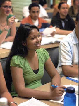 Photograph of a student in class at the University of Guelph-Humber