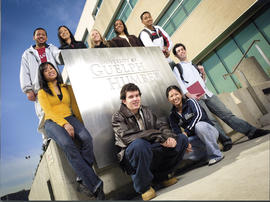 Photograph of students in front of the University of Guelph-Humber